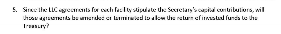 SIGPR asked the right questions, including noting that, the contracts w/ the Fed did not contemplate such a legal requirement to return unused funds, and the Treasury needed the Fed's acquiescence to amend those contracts: