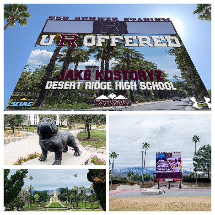 JakeKostoryz's tweet photo. After a great visit to the University of Redlands I’m blessed and thankful to announce I received an offer to continue my athletic and academic career. Thank you @CoachMMMoore and @UR_CoachGood  for the tour. @CoachPerrone @UofR_Football https://t.co/McDFgymUno