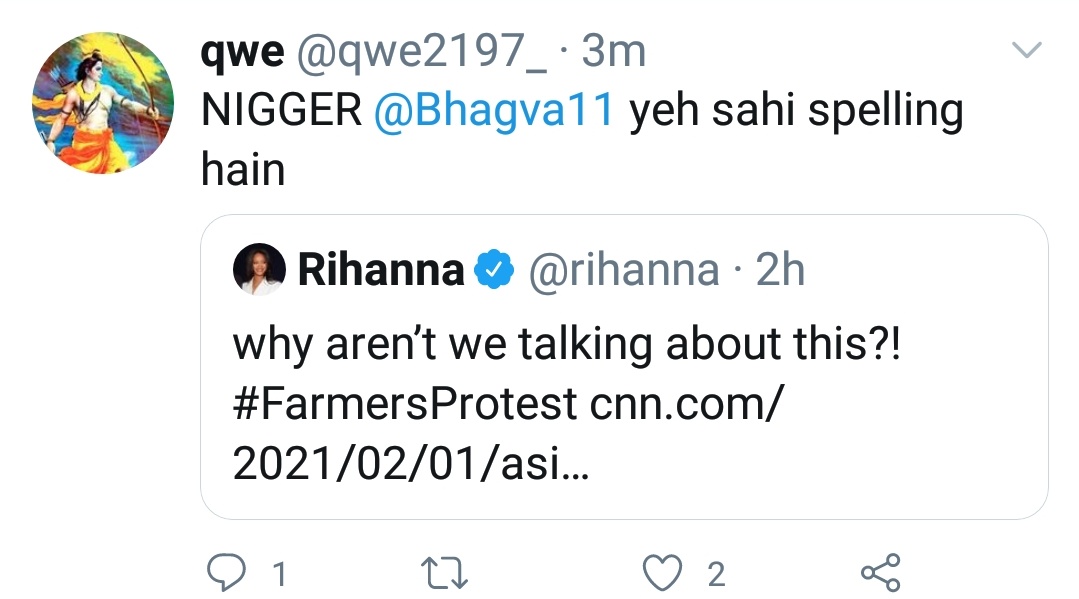 Hindutva__watch's tweet image. India&apos;s right wingers, Modi supporters hurl racist, misogynist abuse against Rihanna for her tweet on farmer protests, use &apos;n&apos; word, trend Chris Brown, glorifying assault on her