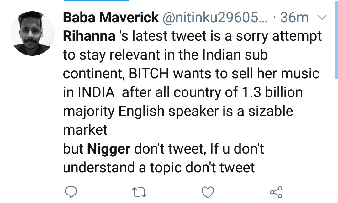 Hindutva__watch's tweet image. India&apos;s right wingers, Modi supporters hurl racist, misogynist abuse against Rihanna for her tweet on farmer protests, use &apos;n&apos; word, trend Chris Brown, glorifying assault on her