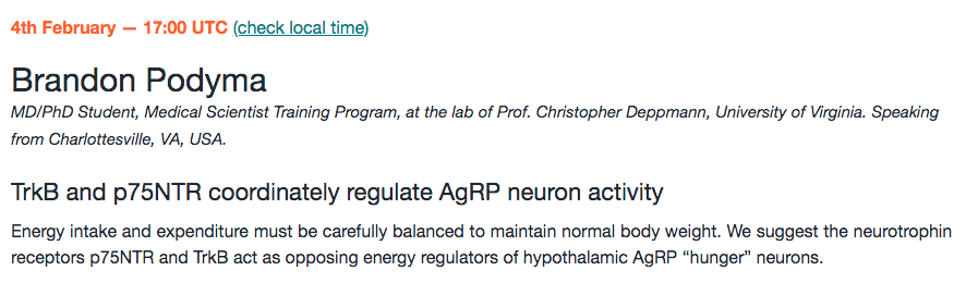 NGFwebinars's tweet photo. We are back this Thursday: come to discuss energy, hunger and neurotrophic factors with @BrandonPodyma from the @UVA.

Go to https://t.co/QEtMD9w0Eu to register.  :) https://t.co/ghUI4zbyXi