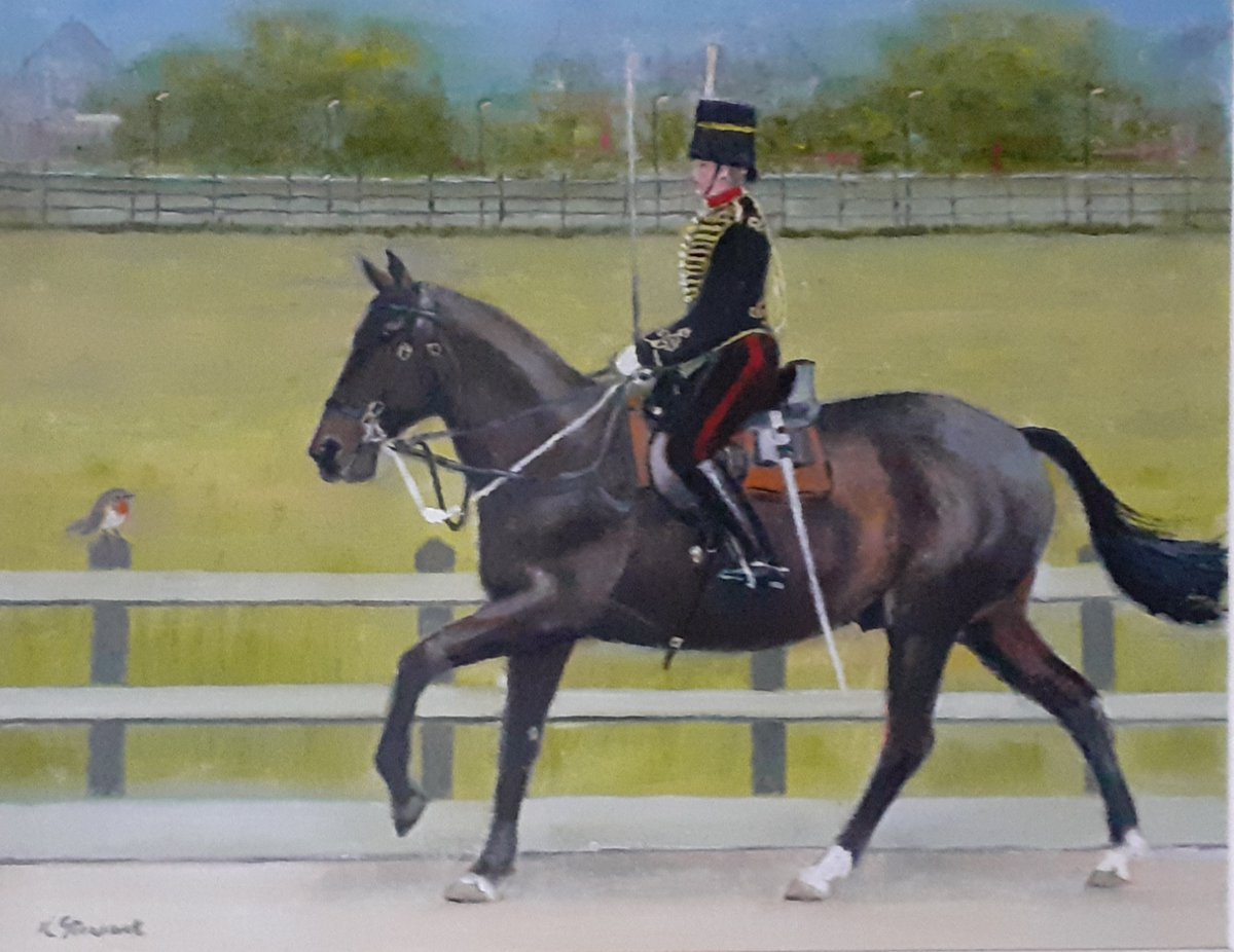 A post from Associate Member, Ken Stewart. A portrait of my friend's granddaughter- a Member of The King's Troop, Royal Horse Artillery. I completed it in December 2020. <a href="/KingsTroopRHA/">The King's Troop RHA</a> #horsewallart #contemporaryimpressionism #artforsalebyartist #representationalart #artcollector