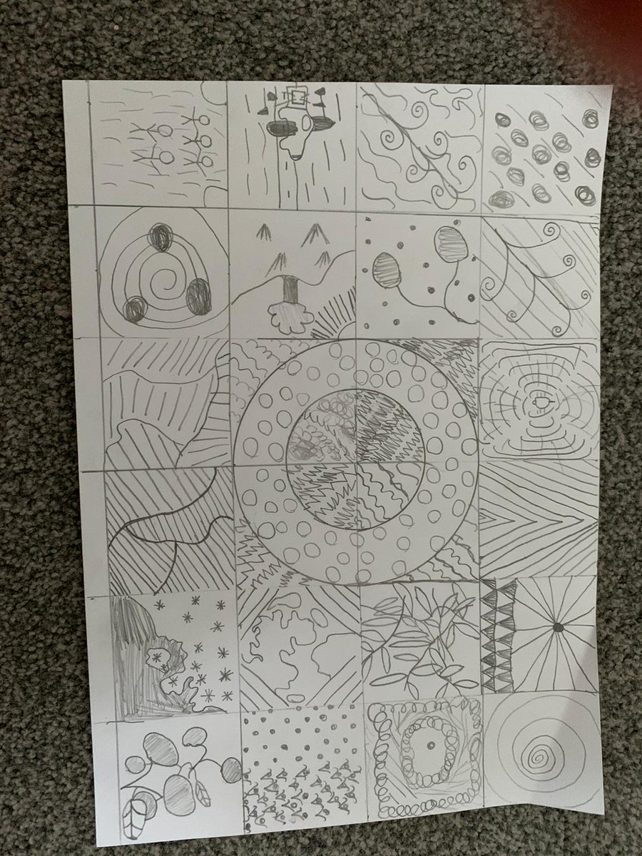 WHPrimary's tweet image. Fabulous repeated patterns art work from Alex in Merlins. #art #repeatedpatterns #primaryart #homelearning