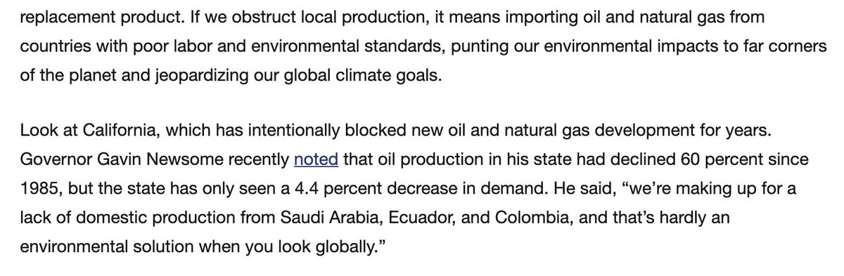 You can imagine an honest, scientifically grounded version of this argument: “The transition to clean energy is happening, but it can’t happen overnight. In the meantime, we need to minimize emissions and resonsibly manage the inevitable global decline in production.”