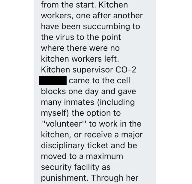 JimmyJenkins's tweet image. COVID is so bad in Arizona prisons they can't keep the kitchens staffed - this incarcerated person alleges inmates are being threatened with disciplinary action unless they "volunteer" to work