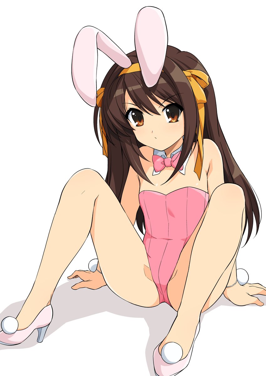 suzumiya haruhi 1girl solo animal ears brown hair official alternate costume rabbit ears playboy bunny  illustration images