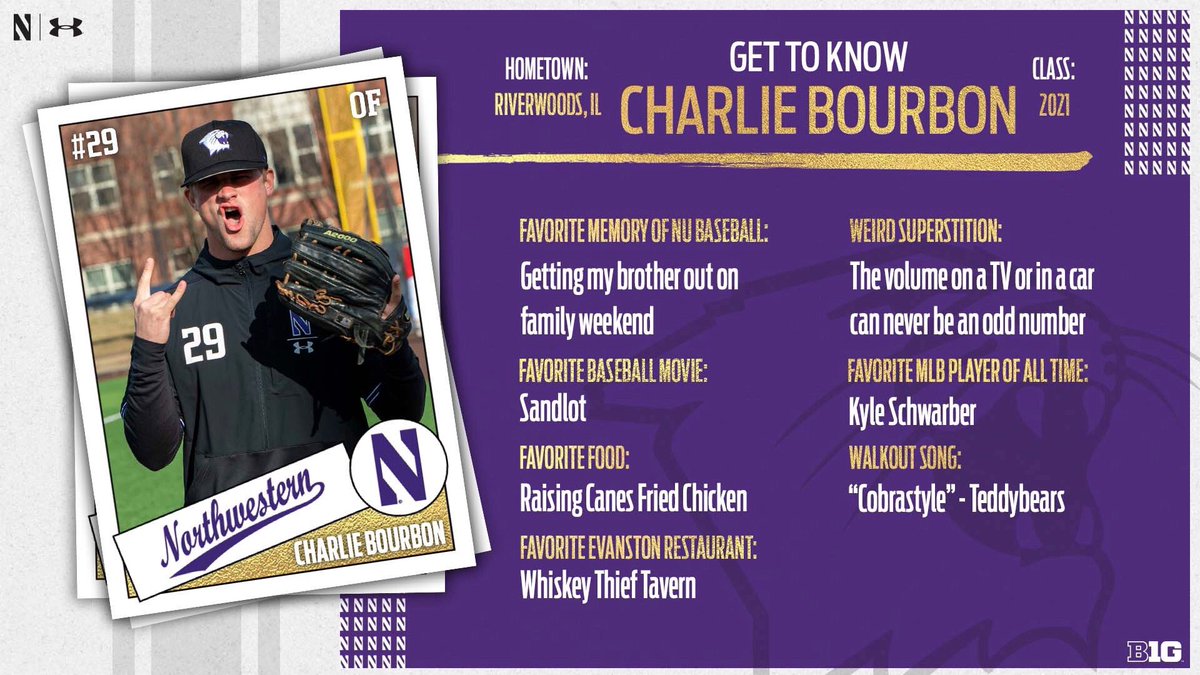 NUCatsBaseball's tweet photo. Get to know Senior OF @CharlieBourbon1 from Riverwoods, IL #GoCats https://t.co/u3u9DO06Wa