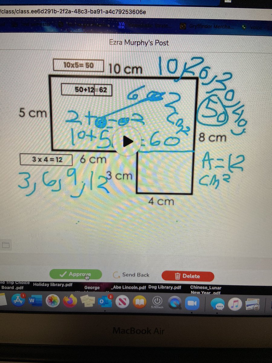 3rd_virtual's tweet image. Virtual Academy third graders using See Saw to decompose an irregular shape to find the total area. #seesaw #area #showyourwork @AcademySjsd @marliewilliams