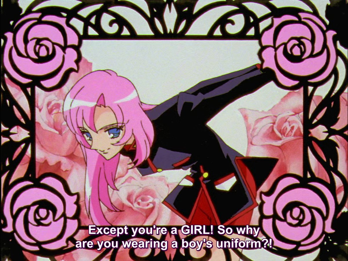 I'm a simple person. I see lines like this, I immediately think of episode 1 of Utena. Some people think WAY too much about adhering to strict gender roles.
