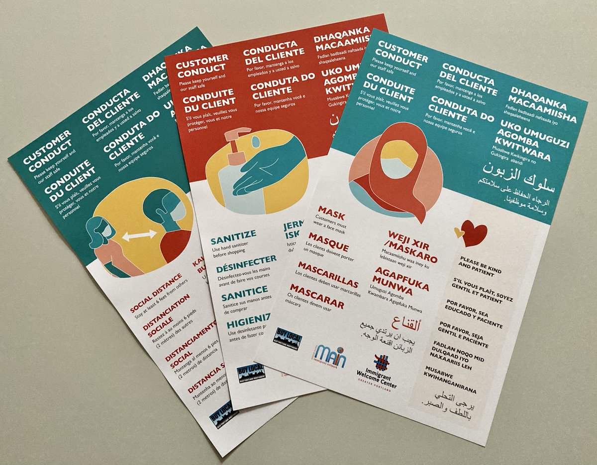 New translated COVID-19 health and safety posters just dropped... These posters will be going up in immigrant run businesses and other locations around Portland.
<a href="/PtldBuyLocal/">Portland Buy Local</a> <a href="/main1_org/">#ThisIsGlobalHealth</a>