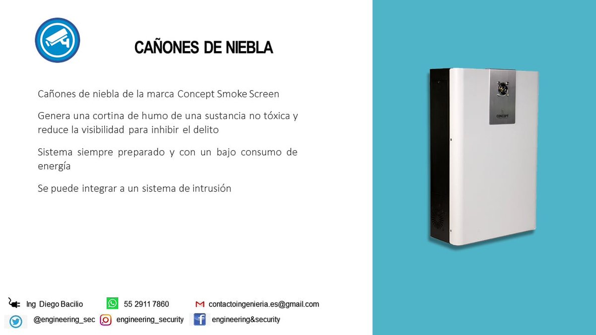 engineering_sec's tweet photo. En E&amp;S contamos con cañones de niebla, muy útiles para proteger tu negocio, es un elemento de gran importancia en tu sistema anti intrusión. En #Engineering_Security queremos verte seguro. Informes en contactoingenieria@gmail.com
#Intrusion #CañonesDeNiebla #Seguridad #Proteccion https://t.co/Jes1S0DJVH