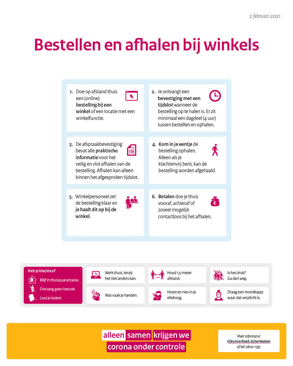 Gemeente Zeewolde: RT @MinisterieEZK: Het kabinet wil per 10 februari bestellen en afhalen bij niet-essentiële winkels mogelijk maken. Klanten bestellen vooraf hun producten (online of telefonisch) en halen dit op afspraak af bij de winkel.

Meer informa…