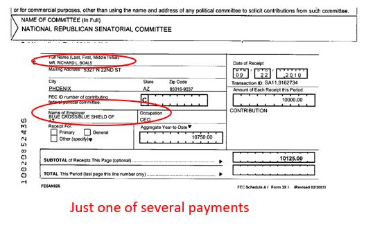 Note the series of payments made by the CEO of Blue Cross/Blue Shield to National Republican Senatorial Committee (Koch aligned) to lobby Against measures to reduce prescription and health care costs. @Loveon999  @kelly2277  @MountainsStars