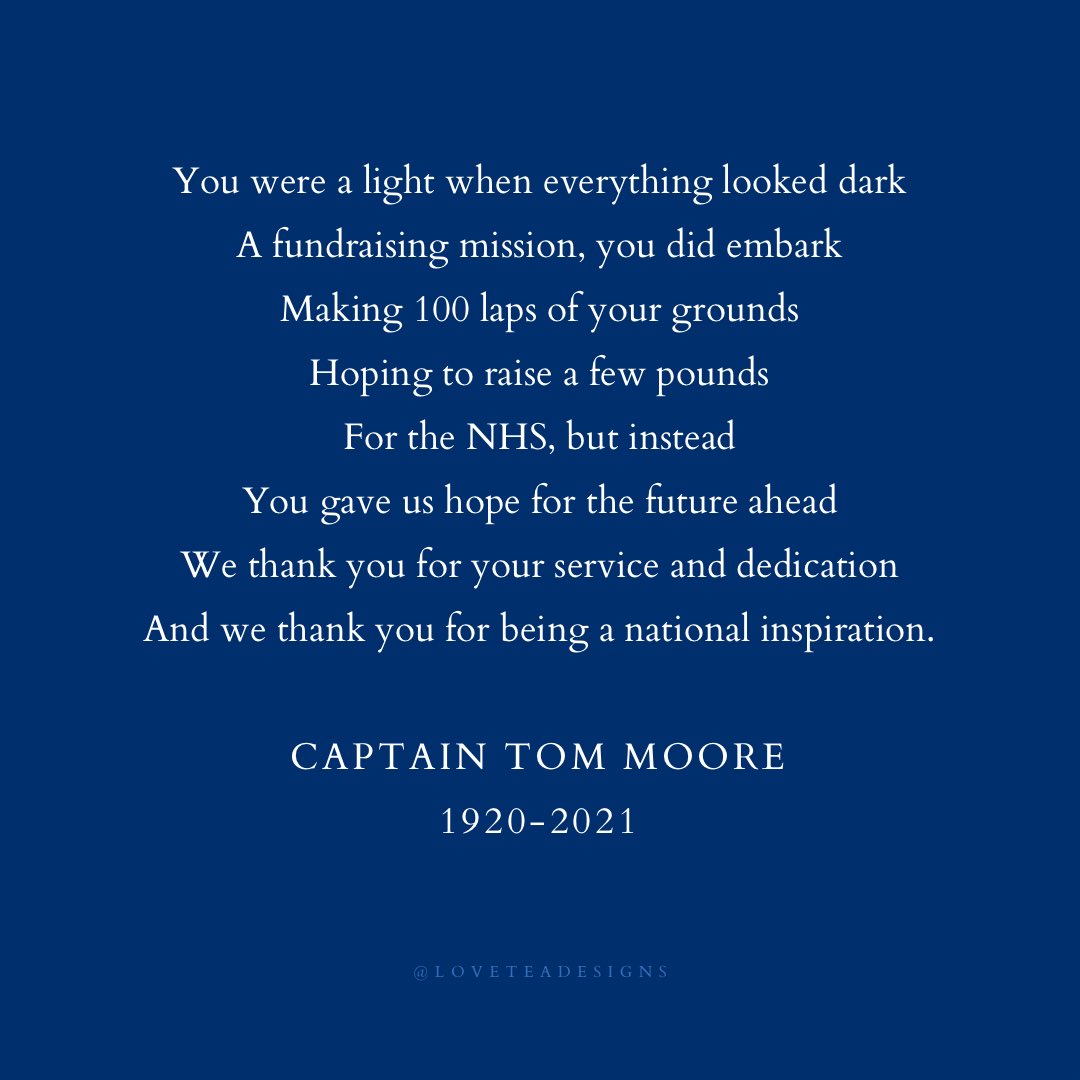 Captain Tom Moore. 1920-2021. 💙
#CaptainSirTomMoore