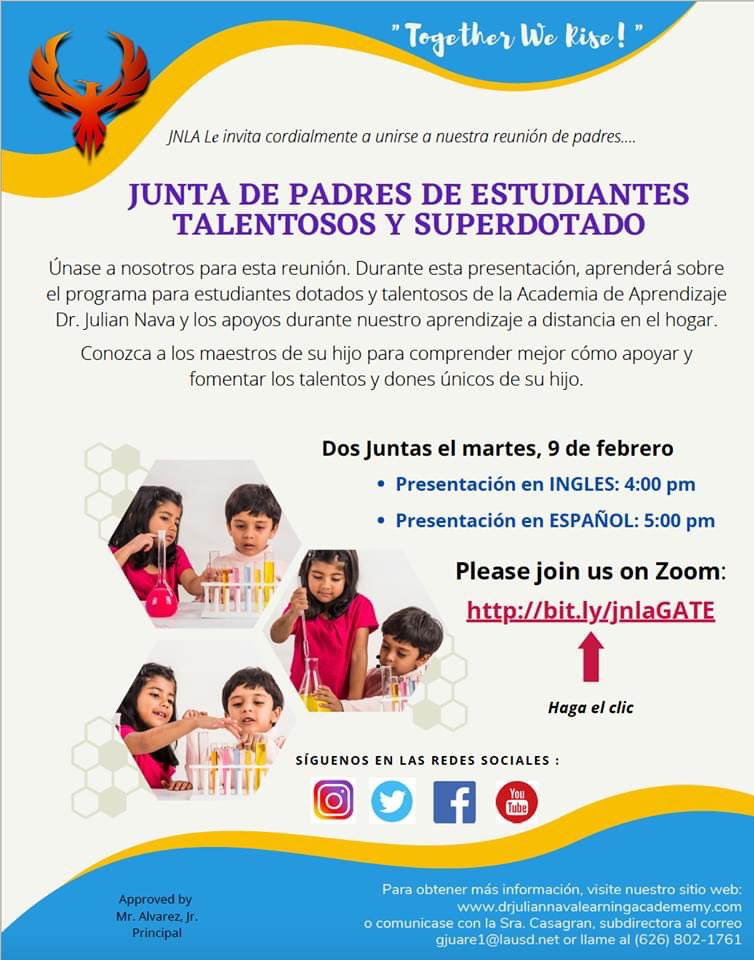 drjnla's tweet photo. Parent #GATE Meeting for @drjnla parents. Join us to learn more about our gifted and talented program @drjnla. @innercityteachr @lausd_ldc @LASchools @LAeducator_ https://t.co/EajN8Zrbic