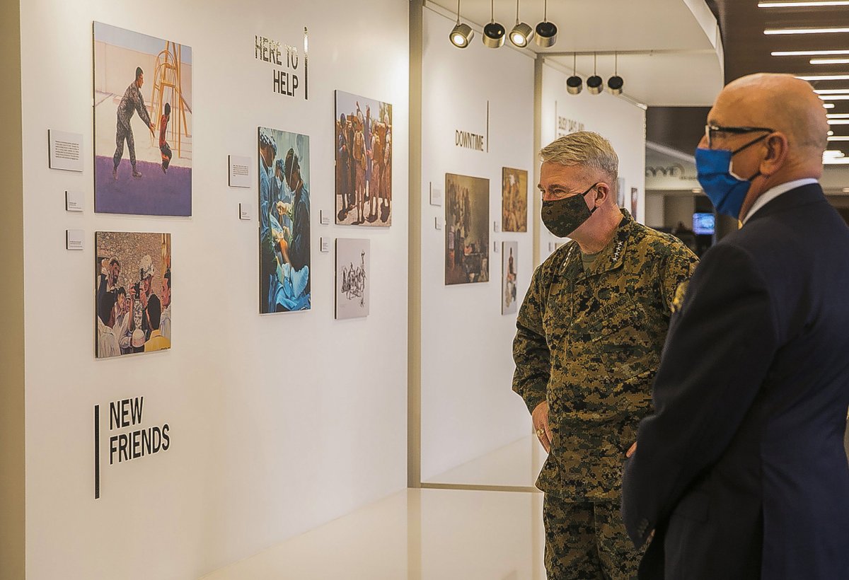 CENTCOM's tweet image. General Frank McKenzie #CENTCOMCDR visited @FlyTPA’s new “MacDill Air Force Base at Home and Abroad” art display, Feb.1. The exhibit is a collection of military art that depicts the lives of service members who serve in the #CENTCOM region.