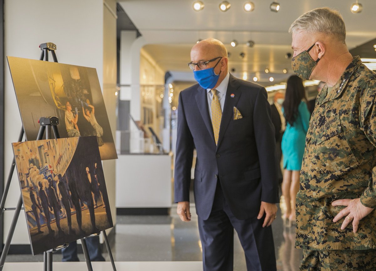 CENTCOM's tweet image. General Frank McKenzie #CENTCOMCDR visited @FlyTPA’s new “MacDill Air Force Base at Home and Abroad” art display, Feb.1. The exhibit is a collection of military art that depicts the lives of service members who serve in the #CENTCOM region.