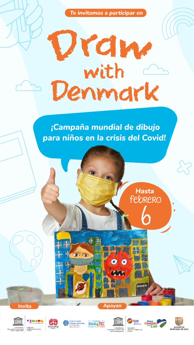 CaliCultura's tweet photo. A través del dibujo, podemos expresar nuestra cotidianidad, sueños y sentimientos.

Invitamos a los niños y jóvenes entre 3 y 18 años a participar de #Drawwithdenmark 🖍️✏️ Un proyecto de Viborg UNESCO Creative City Media Arts: https://t.co/hdRuExGxpK https://t.co/rAEMNTvRZk