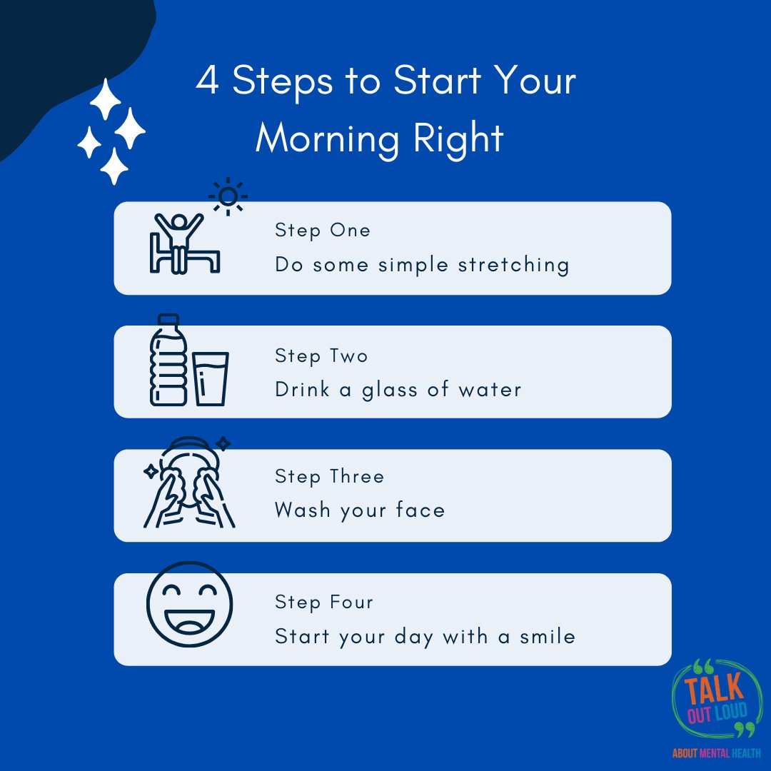 For many of us, having a routine is one way of getting us through the day. Give your body &amp; mind the time they need so you can have the best day possible. #covid19 #covid #copingwithcovid #mentalhealth #talkoutloud #northants #4morningsteps #morningroutine #mentalhealthawareness