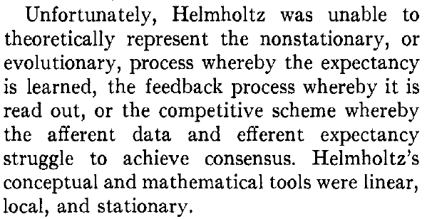 ...with no single cell knowing the behavioralmeaning of the code, then some bufferingmechanism is needed to prevent previouslyestablished codes from being eroded by theflux of experience. It will be shown below howfeedback expectancies establish such a buffer."