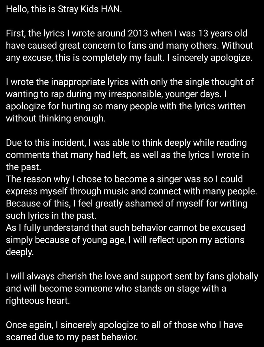 inniezen's tweet image. This apology sounds so sincere and is so well put. I'm so glad he wrote this now instead of later and is able to acknowledge that he was wrong. I'm not the one who can accept the apology however I admire him for being able to own up to his actions with no excuses.