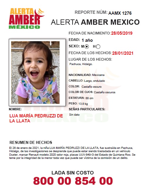 AAMBER_mx's tweet photo. #AlertaAMBER Solicita su apoyo y #RT para la búsqueda y localización de la niña LUA MARÍA PEDRUZZI DE LALLATA  de 1 año. https://t.co/vx5V7IZRZg