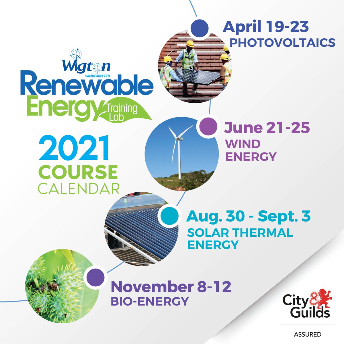 Invest in yourself in 2021 by taking a Renewable Energy course at our Training Lab. Our core courses cover the fundamentals of renewable energy and they’re City and Guilds Assured.

For more information:
📧 traininglab@wwfja.com
🌐 wwfja.com  
📞 876-960-3994.