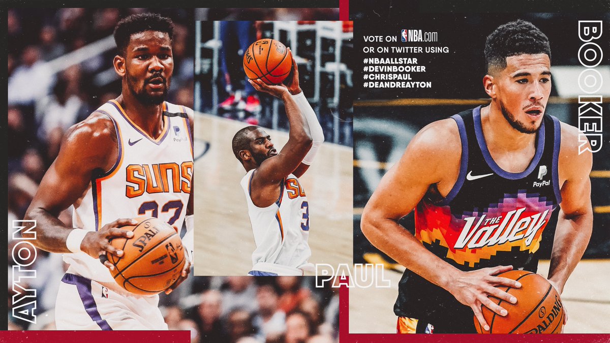 Retweet to vote for your favorite <a href="/Suns/">Phoenix Suns</a> to #NBAAllStar. 

#DevinBooker 
#ChrisPaul 
#DeandreAyton 

#AllAZ x #NBAAllStar