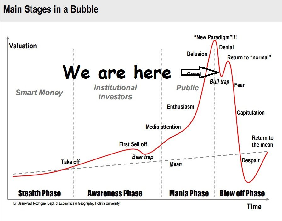 I predict that we'll see a pretty intense bounce on  $GME and the other meme stonks. This pattern is so common it's in the classic bubble chart. I believe we're nearing the bottom of the trough as below:1/6