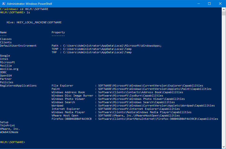 deviouspolack's tweet photo. TIL that you can 'cd' and 'ls' registry keys with PowerShell https://t.co/1Oyp333GvA