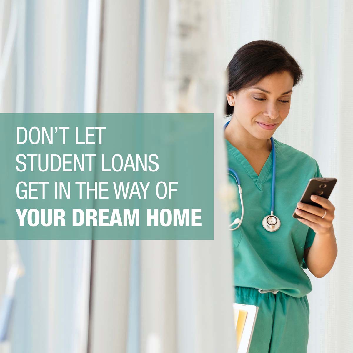 If you’re currently in or have recently completed a medical residency or fellowship, call us! Our doctors’ loans allow you to exclude your student loan when calculating your debt-to-income ratio, meaning you could qualify for a bigger home loan than you think!