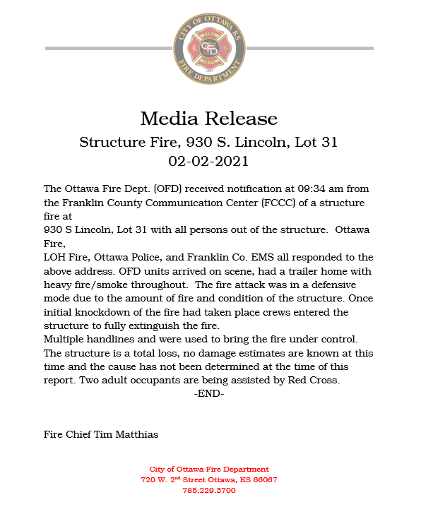 Ottawa Fire, KS tweet media