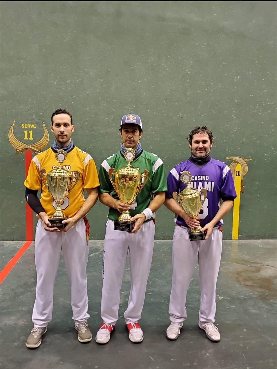 JaiAlaiNews's tweet photo. MIAMI #JAIALAI: @inakiosa GOIKOETXEA (@redbullESP) CAMPEÓN de la temporada con 165 victorias! 2. @imanollopez_10 (113) y 3. Erkiaga (83). En la entrega de premios, "Mendi" (intendente) y Dan Licciardi (General Manager) ZORIONAK! #cestapunta #florida @PlayCasinoMiami #fastestgame https://t.co/yS0Ap1zVCQ