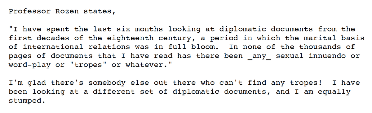 Lotsa people said — one senses quite ruefully — that they could find no hint of sexual innuendo, or even "tropes," in THEIR sources: