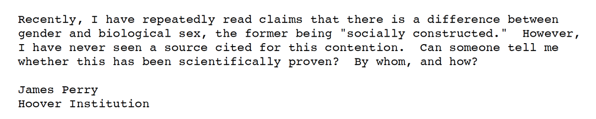 Should we say "gender"? Some said no, incl. Sally Marks: "Heartiest applause to Leland Barros for his objections to the use of 'gender' instead of 'sex.' I have always found 'gender' offensive because, properly speaking, it applies only to inanimate objects." Also, we need proof: