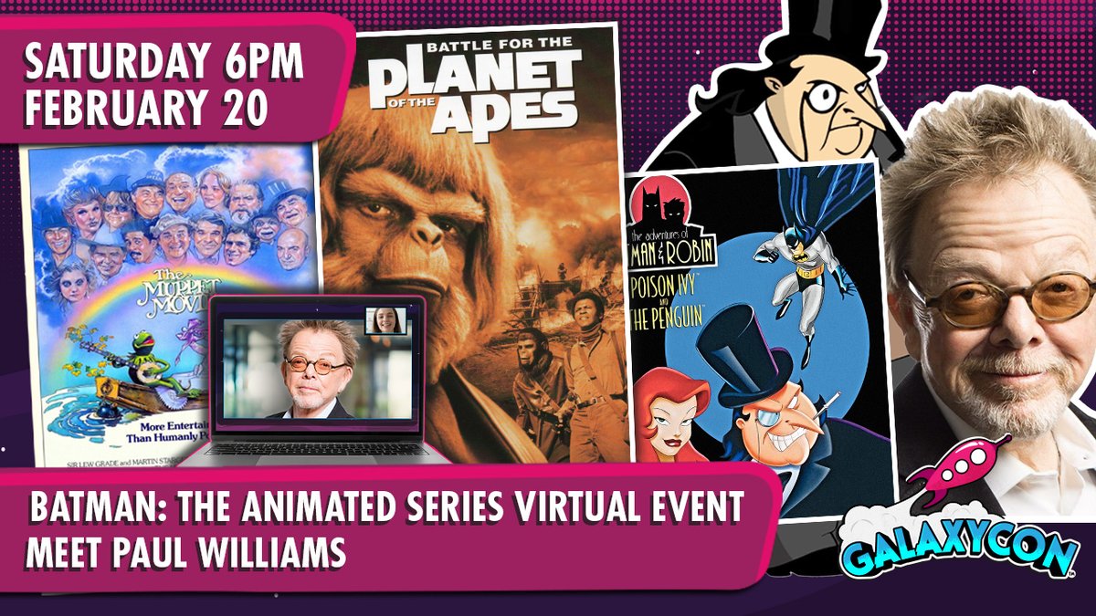 Meet @IMPaulWilliams with @galaxyconlive on Saturday, February 20th at 6pm EST! Find Out More: galaxycon.info/btastw #PaulWilliams #BatmanTheAnimatedSeries #SmokeyAndTheBandit #BattleForPlanetOfTheApes