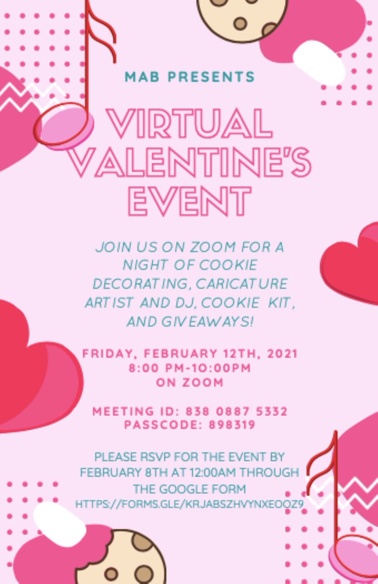 MeredithSLS's tweet photo. Join MAB for a Valentine's Event filled with a Caricature Artist and DJ, Cookie decorating with cookie kits, and giveaways! Please RSVP by February 8th at 12:00 am with the link.

RVSP: https://t.co/whubrojEwE to attend and cookie kits. https://t.co/gHpLTPi8p3