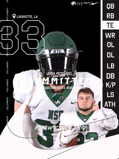 JoshuaMD33's tweet photo. Excited to say i’ll be committing to Northeastern State University ⁦@NSU_Football⁩ ⁦@CoachJJEckert⁩ ⁦@CoachGeissenNSU⁩ ⁦@CoachJeffBowen⁩ 💚🤍🦅 https://t.co/rHvwUl9qOp