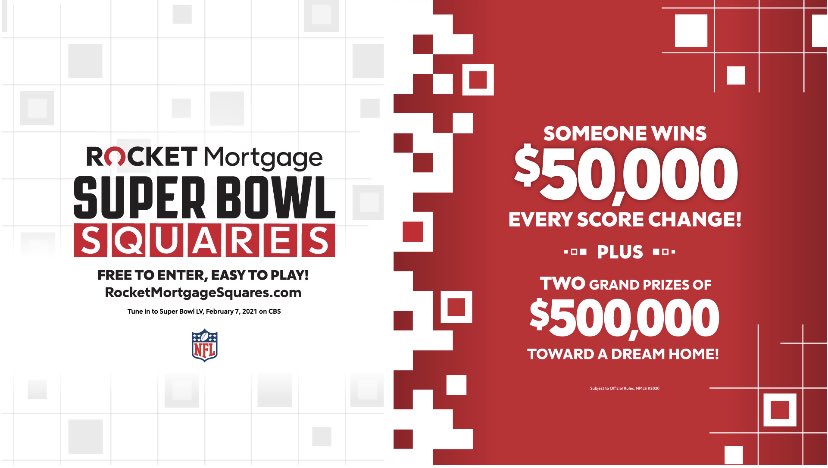 ItsLCain's tweet photo. Rocket Mortgage Super Bowl Squares is here! Play for free and you could win 500K: Enter now: https://t.co/RxuRND5zr6 #RocketMortgageSquares #ad #sweepstakes
Link - https://t.co/RxuRND5zr6 https://t.co/OLsivZZmO9