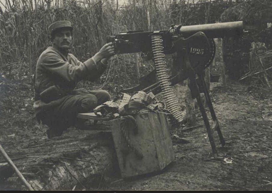 Lieutenant Geus mans a machine gun. He was, my grandfather wrote, “gifted with a strong will.”