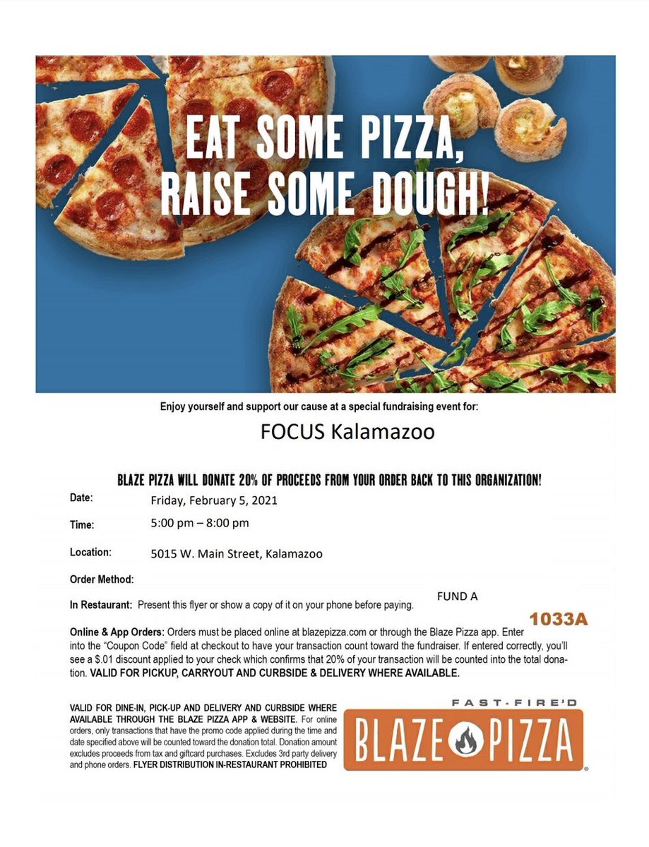 FOCUSKalamazoo's tweet photo. This Friday is our pizza and movie night! We’ll be watching Soul on the platform Tutturu (dm for the link). Make sure to go to the Blaze on W Main beforehand for our fundraiser (swipe for flyer)! https://t.co/ZRdHPJnseY