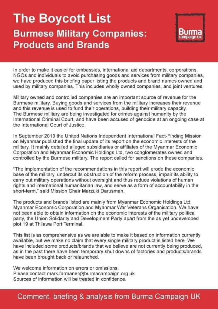 A list of companies with army ties also went viral. Most listed products are for domestic consumers, so the damage could be substantial. https://www.facebook.com/photo?fbid=1095132687668768&set=pcb.1095132711002099