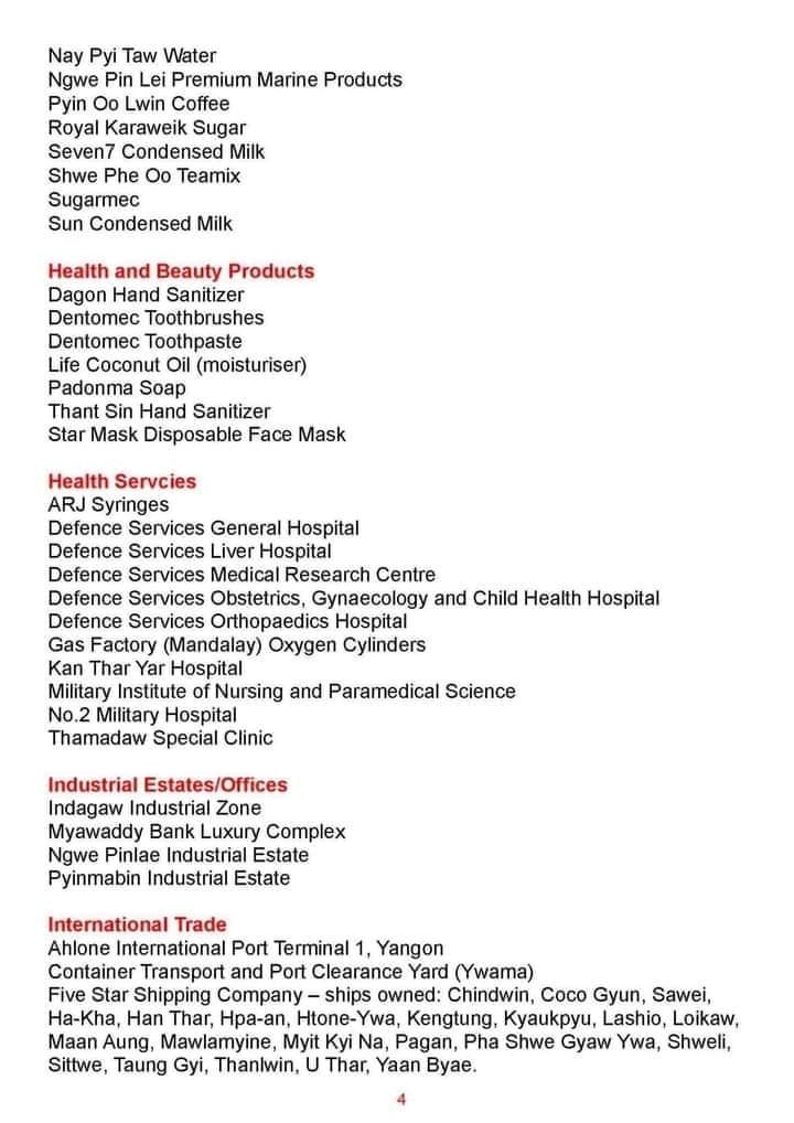 A list of companies with army ties also went viral. Most listed products are for domestic consumers, so the damage could be substantial. https://www.facebook.com/photo?fbid=1095132687668768&set=pcb.1095132711002099