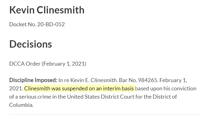 Techno_Fog's tweet photo. Update: Kevin Clinesmith has been suspended by the DC Bar.
The disgraced former FBI lawyer (and member of Team Mueller) has been "suspended on an interim basis based upon his conviction of a serious crime."
More details on Substack:
https://t.co/ImLWoOxQGD https://t.co/aUMVUcEfEE