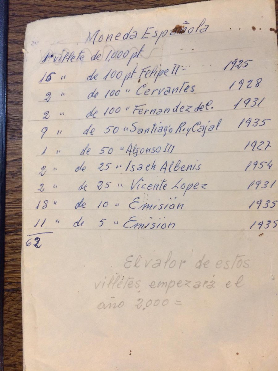 mtjr75's tweet photo. @Javier__Sierra @jcallejo007 @NachoAres Mi abuelo falleció en el año 1997, no recuerdo cuando me regalo estos billetes. Pero hubiera estado bien llegar al año 2000 con él y comprobar si realmente empezó el valor de estos billetes tal como él anoto. https://t.co/1cRu1qTTNX