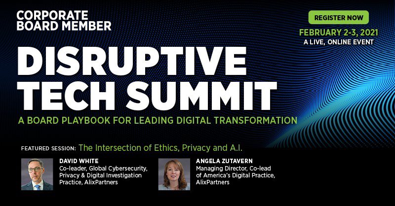 Angela Zutavern (@angelazutavern) on Twitter photo Roundtable tomorrow at the <a href="/ChiefExecGrp/">Chief Executive</a> Disruptive Tech Summit on the Intersection of Ethics, Privacy and AI. Prep for regulatory changes, identify privacy risks, and ensure #AI is ethical. Learn more: boardmemberinstitute.com/disruptive-tec… #datascience #whenitreallymatters #DataScience Roundtable tomorrow at the <a href="/ChiefExecGrp/">Chief Executive</a> Disruptive Tech Summit on the Intersection of Ethics, Privacy and AI. Prep for regulatory changes, identify privacy risks, and ensure #AI is ethical. Learn more: boardmemberinstitute.com/disruptive-tec… #datascience #whenitreallymatters #DataScience