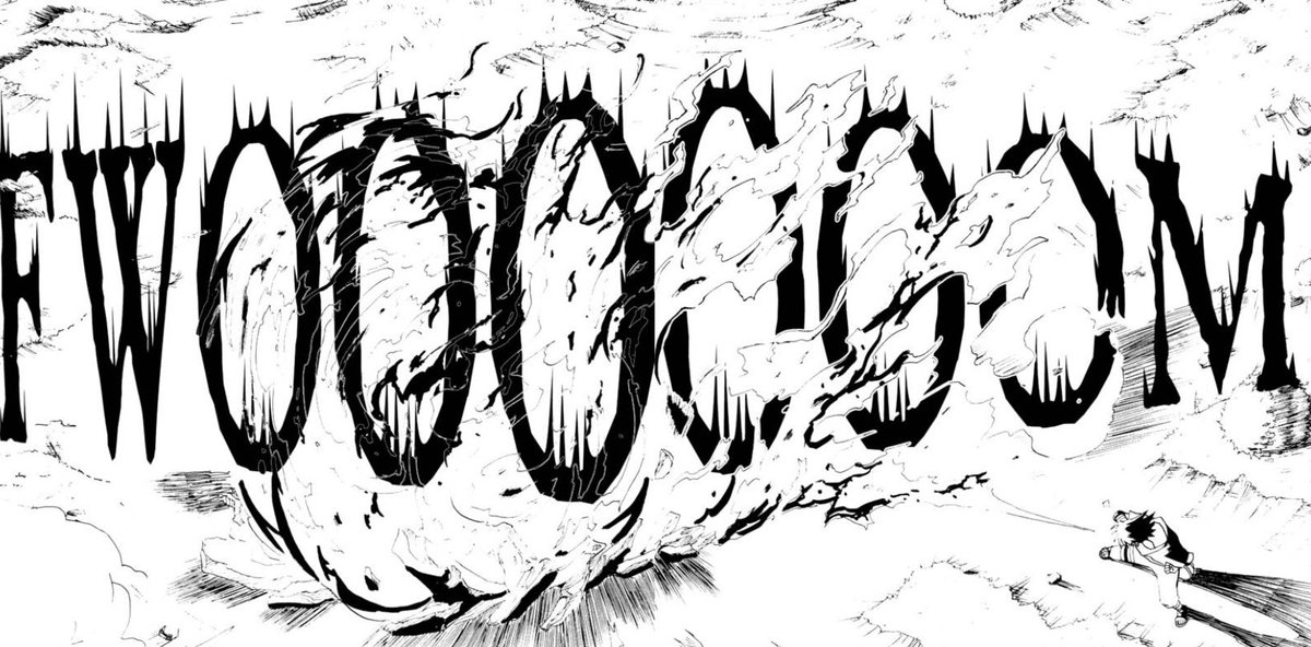 And if you want an example of the impact a letterer can have on a work or scene this chapter it chock full of great examples. For example the rise and fall of this FWOOOOSH lettering with the little flame tendrils is *chef’s kiss*  #Grantuto