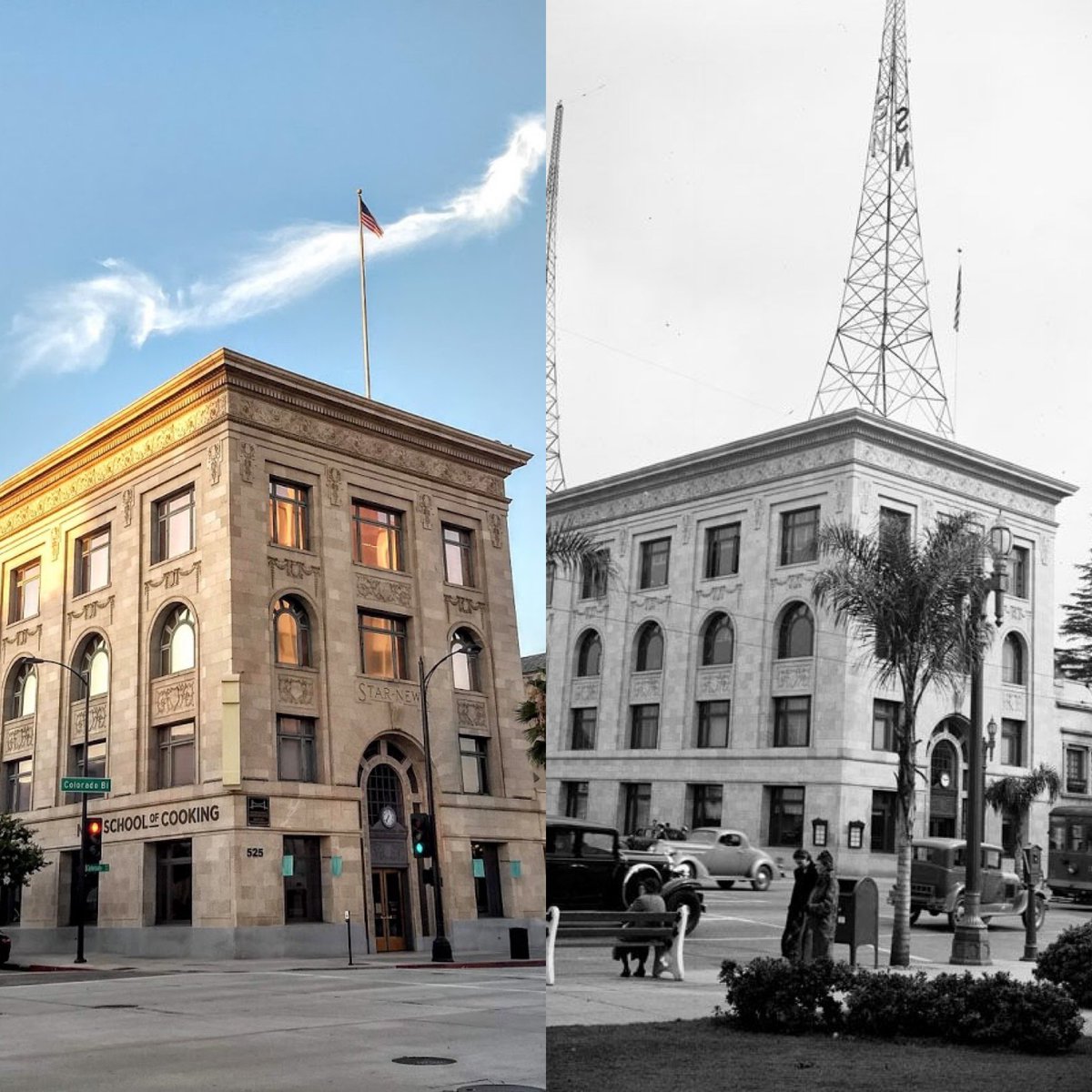 This beaux-arts building opened in 1925 and was primarily occupied by the Pasadena Star News. The first ever radio broadcast of the Rose Parade was hosted by KPSN right here in 1926! #PasadenaStarNews