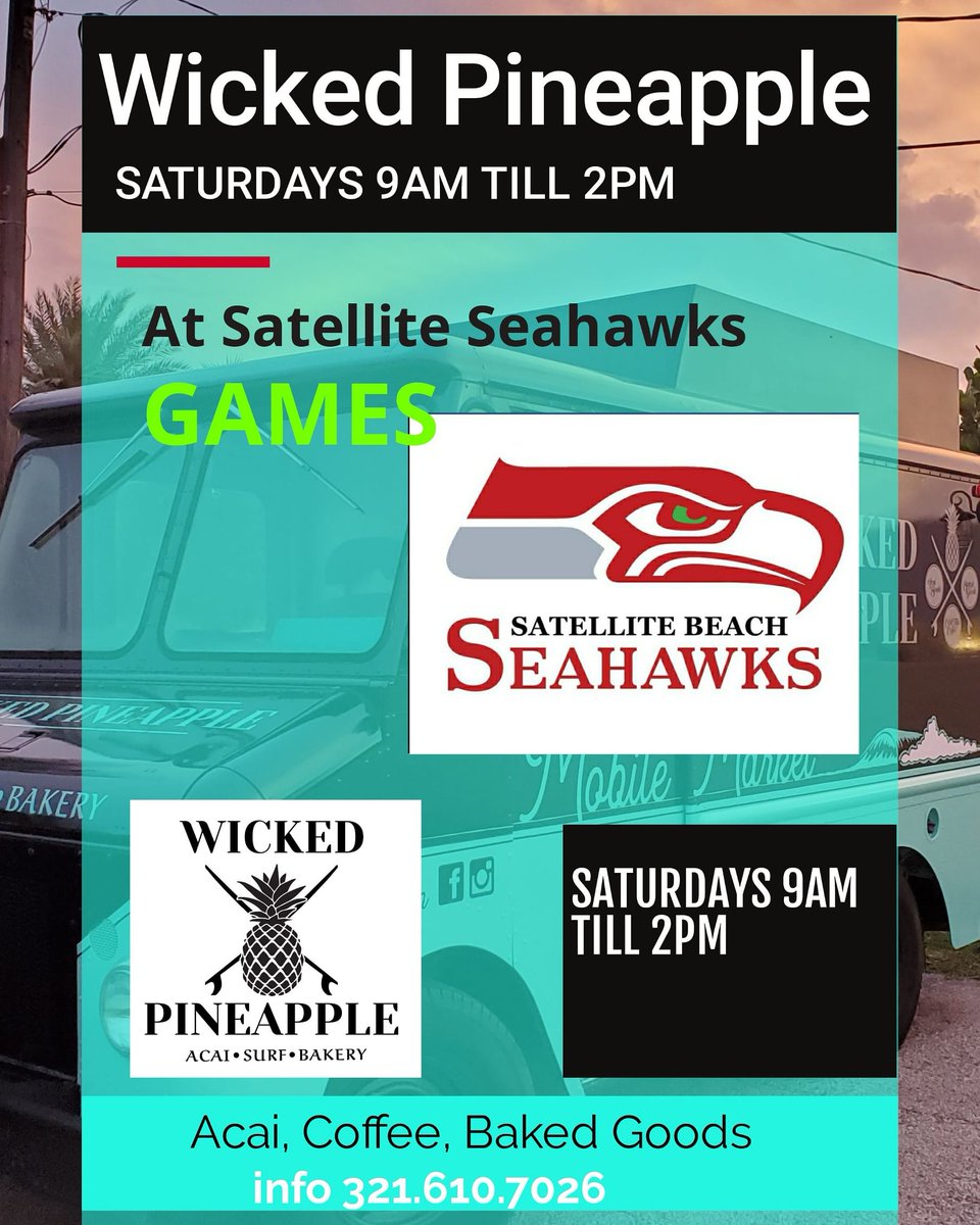 _SBseahawks's tweet photo. Come out and join us on Saturday for a day full of flag football! Wicked Pineapple will be set up- ready to warm everyone up with coffee and delicious baked goods!
#wickedpineapplefl #satellitebeach #satellitebeachseahawks #satellitebeachseahawksflagfootball #nflflag https://t.co/ypAtB4XpjX