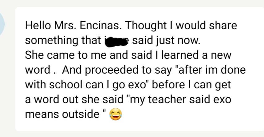 DeniseEncinas2's tweet photo. This made my day! ❤ Today we learned about crabs and the word exoskeleton. While working on 3 col. Notes we talked about the prefix exo. Got this message from the mom of one on my youngest firsties. @HarvestHawks #firstiesrock #studentengagement #theyarelearning https://t.co/PqCYQ9H9wB